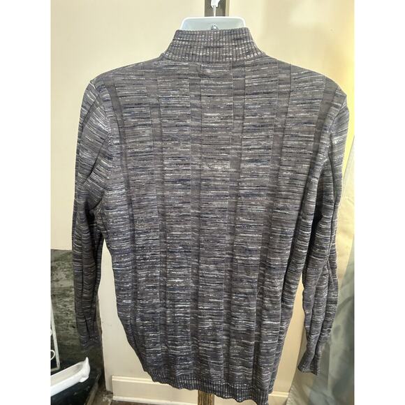 Lenor Romano- 1/4 Suede Rimmed Zipper Merino Wool Blend Sweater Size Large- Gray - Picture 4 of 6